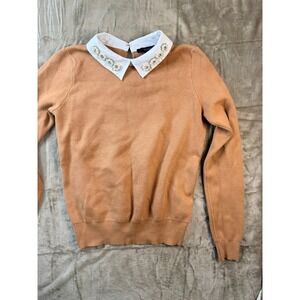 Forever 21 Womens Camel Tan Pearl Embellished Peter Pan Collar Sweater Small